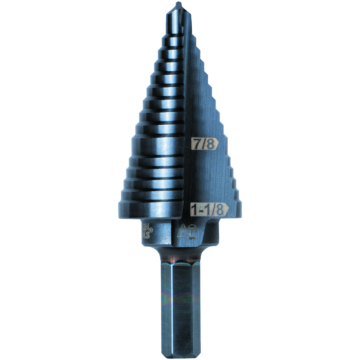 Klein Tools 2-Step Drill Bit, 3/8-Inch Hex, Double Straight Flute, 7/8-Inch to 1-1/8-Inch