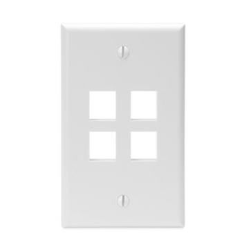 Leviton Single-Gang QUICKPORT™ Wallplate, 4-Port, White