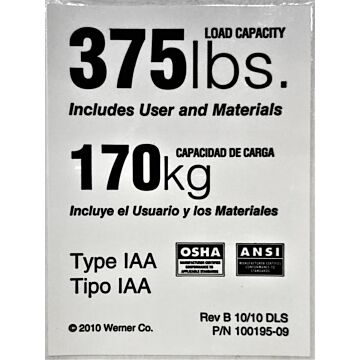 Werner 375 lb LeanSafe Ladder Label