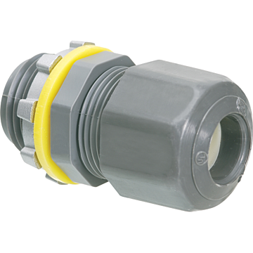 Arlington Industries Low-profile non-metallic, liquid-tight, oil-tight, and strain relief cord connector furnished with a sealing ring and locknut. Supports .100 to .300 cord range. Includes assembled LPCG50 UF grommet 14/2 to 12/2 and cord grommet .100 t
