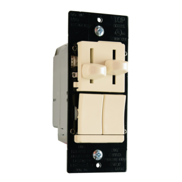 Pass & Seymour LS Series CFL/LED/Incandescent Single Pole/3-Way Slide Dimmer with Single Pole/3-Way, 3-Speed De-Hummer Fan Control, Preset, Light Almond
