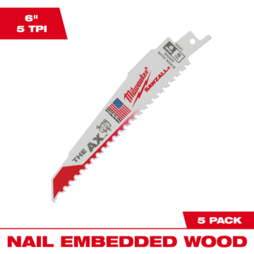 Milwaukee 6" 5 TPI AX™ SAWZALL® Blade for Wood with Nails (5 PK)