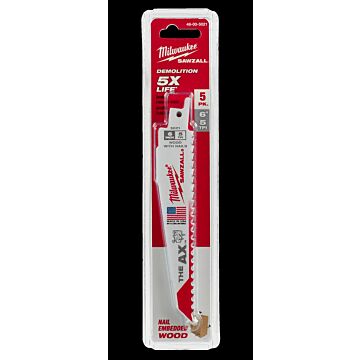 Milwaukee 6" 5 TPI AX™ SAWZALL® Blade for Wood with Nails (5 PK)