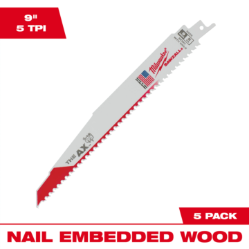 Milwaukee 9" 5 TPI AX™ SAWZALL® Blade for Wood with Nails (5 PK)