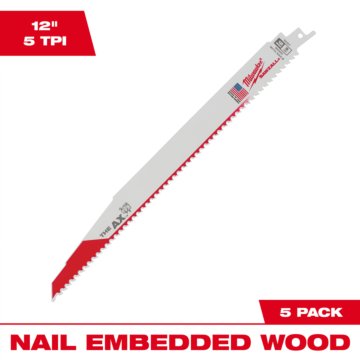 Milwaukee 12" 5 TPI AX™ SAWZALL® Blade for Wood with Nails (5 PK)
