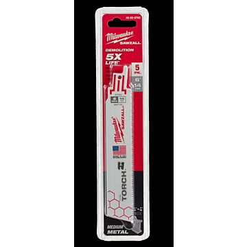 Milwaukee 6" 14 TPI TORCH™ SAWZALL® Blade for Medium Metal (5 PK)
