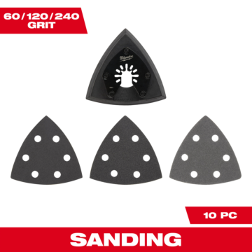 Milwaukee 10 PC 3-1/2” Triangle Sanding Pad and Sandpaper Set