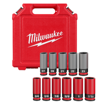 Milwaukee SHOCKWAVE™ Impact Duty 1/2 Drive SAE & Metric 11PC Lug Nut Wheel Socket Set