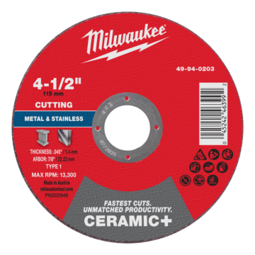 Milwaukee Type 1 Ceramic+ Metal Cut-Off Wheel - 4-1/2 in. x .045 in. x 7/8 in.