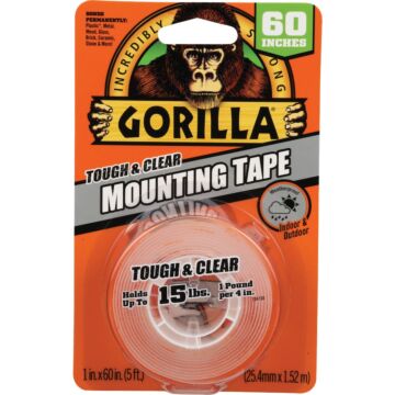 Gorilla Tough & Clear Double-Sided Mounting Tape (Clear) 1 in. x 5 ft