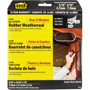 M-D Building Products 5/16 In. x 19/32 In. x 10 Ft. Brown Premium Rubber Window Seal for Large Gaps