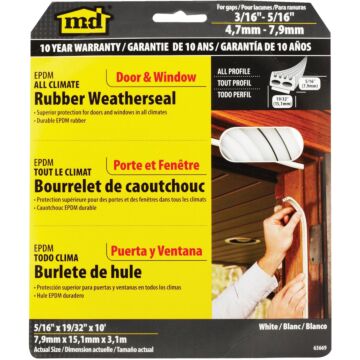 M-D Building Products 5/16 In. x 19/32 In. x 10 Ft. White Premium Rubber Window Seal for Large Gaps
