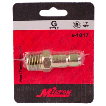 Milton Industrial Air Plug Tool Fitting, G-Style 1/2-in MNPT, 300 PSI/99 SCFM, High SCFM Air Compressor Quick Connect Air Hose Fitting