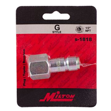Milton Industrial Air Plug Tool Fitting, G-Style 1/2-in FNPT, 300 PSI/99 SCFM, High SCFM Air Compressor Quick Connect Air Hose Fitting