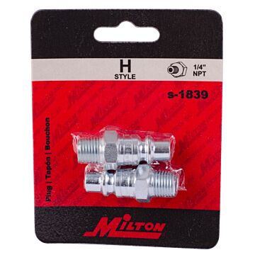Milton 1/4" MNPT H-style Air Compressor Quick Connect Air Fitting Plug (2pk)