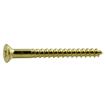 #6 x 1-1/2" Phillips Flat Head, Wood Screw, Brass (Bulk Box 1 lb)