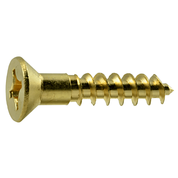 #10 x 1" Phillips Flat Head, Wood Screw, Brass (Bulk Box 1 lb)
