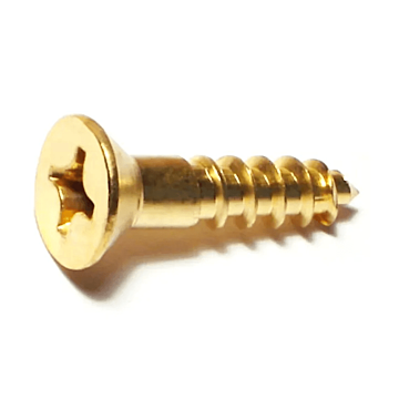 #12 x 1" Phillips Flat Head, Wood Screw, Brass (Bulk Box 1 lb)