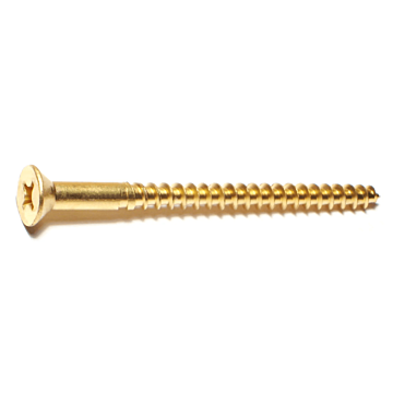 #12 x 3" Phillips Flat Head, Wood Screw, Brass (Bulk Box 1 lb)