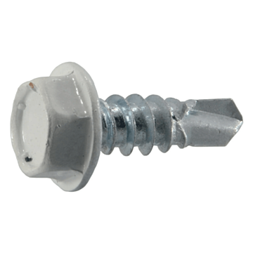 #8 x 1/2" Hex Washer Head, Gutter Screw, Zinc, White (Bulk Box 1 lb)