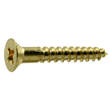 #4 x 3/4" Phillips Flat Head, Wood Screw, Brass (Bulk Box 8 pk)