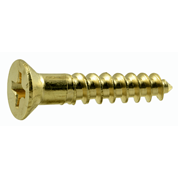 #6 x 3/4" Phillips Flat Head, Wood Screw, Brass (Bulk Box 8 pk)