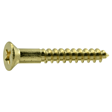#6 x 1" Phillips Flat Head, Wood Screw, Brass (Bulk Box 7 pk)