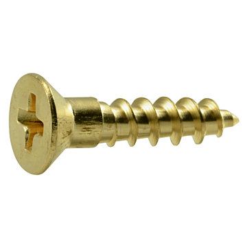 #8 x 3/4" Phillips Flat Head, Wood Screw, Brass (Bulk Box 8 pk)