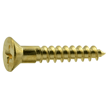 #8 x 1" Phillips Flat Head, Wood Screw, Brass (Bulk Box 6 pk)