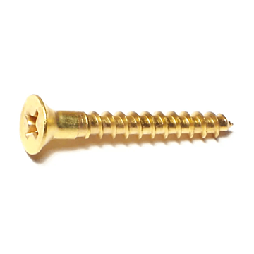 #8 x 1-1/4" Phillips Flat Head, Wood Screw, Brass (Bulk Box 4 pk)