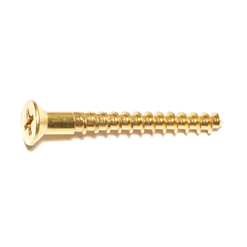 #8 x 1-1/2" Phillips Flat Head, Wood Screw, Brass (Bulk Box 4 pk)