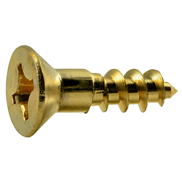 #10 x 3/4" Phillips Flat Head, Wood Screw, Brass (Bulk Box 3 pk)