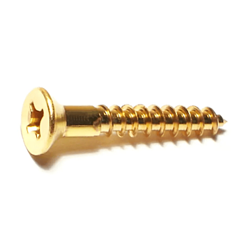 #10 x 1-1/4" Phillips Flat Head, Wood Screw, Brass (Bulk Box 3 pk)