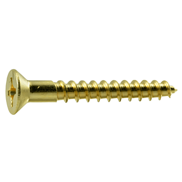 #10 x 1-1/2" Phillips Flat Head, Wood Screw, Brass (Bulk Box 3 pk)