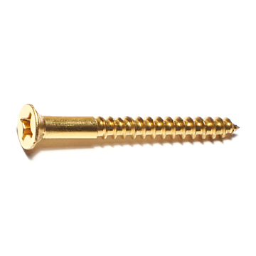#10 x 2" Phillips Flat Head, Wood Screw, Brass (Bulk Box 2 pk)
