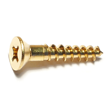 #12 x 1-1/4" Phillips Flat Head, Wood Screw, Brass (Bulk Box 2 pk)