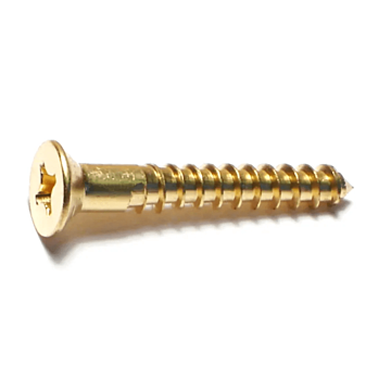 #12 x 1-1/2" Phillips Flat Head, Wood Screw, Brass (Bulk Box 2 pk)