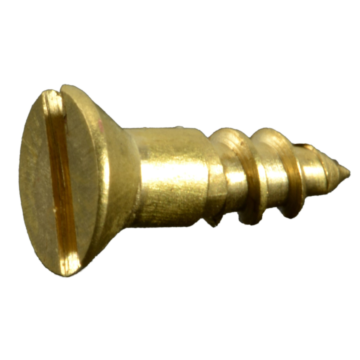 #4 x 3/8" Slotted Flat Head, Wood Screw, Brass 