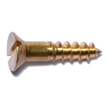 #12 x 1" Slotted Flat Head, Wood Screw, Brass 