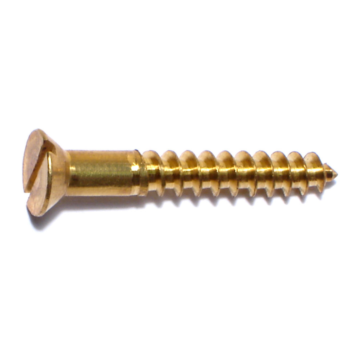 #12 x 1-1/2" Slotted Flat Head, Wood Screw, Brass 