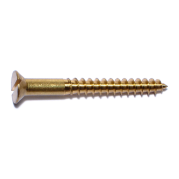 #12 x 2" Slotted Flat Head, Wood Screw, Brass 