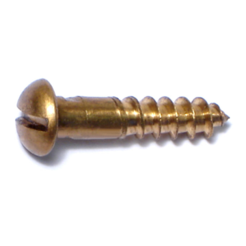#12 x 1" Slotted Round Head, Wood Screw, Brass 