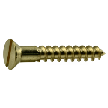 #10 x 1-1/4" Slotted Flat Head, Wood Screw, Brass 