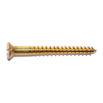#10 x 2" Slotted Flat Head, Wood Screw, Brass 