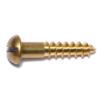 #10 x 1" Slotted Round Head, Wood Screw, Brass 