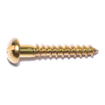 #10 x 1-1/4" Slotted Round Head, Wood Screw, Brass 