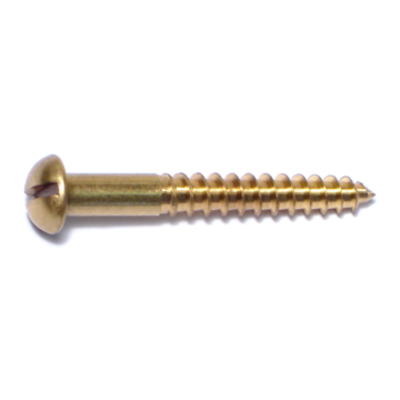 #10 x 1-1/2" Slotted Round Head, Wood Screw, Brass 