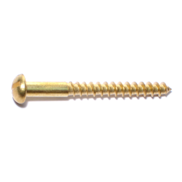 #10 x 2" Slotted Round Head, Wood Screw, Brass 