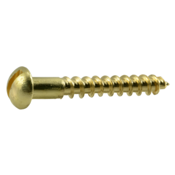 #8 x 1-1/4" Slotted Round Head, Wood Screw, Brass 