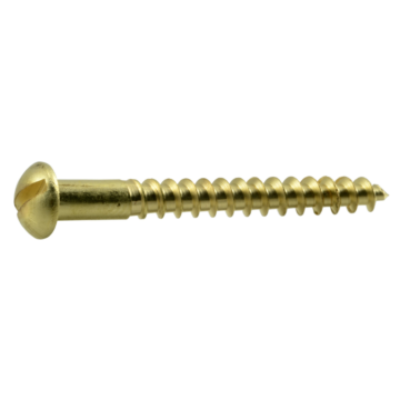 #8 x 1-1/2" Slotted Round Head, Wood Screw, Brass 